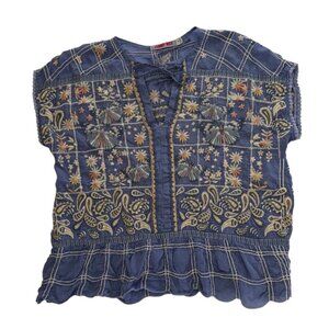 Johnny Was Sleeveless Butterfly Flower Paisley Embroidered Blouse